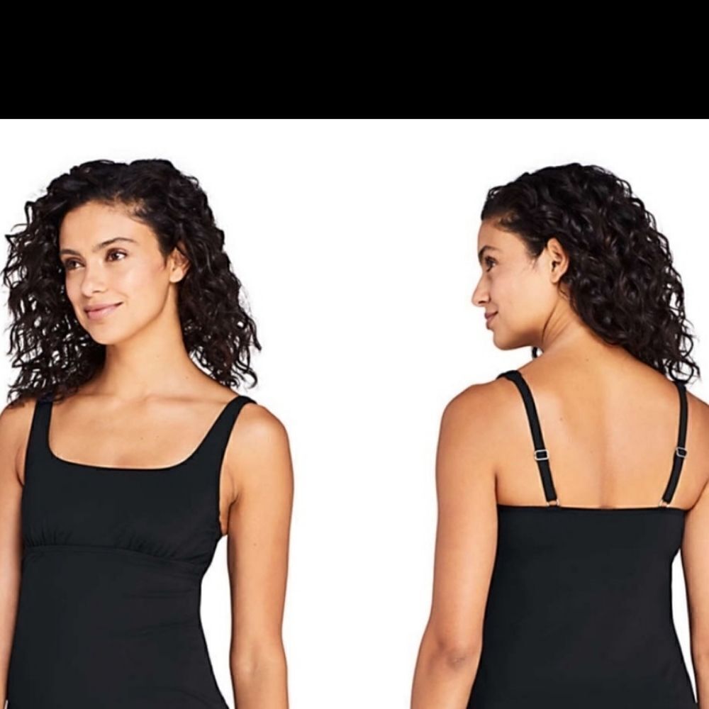 Lands end square neck underwire Tankini  Swimsuit Top 18  Black